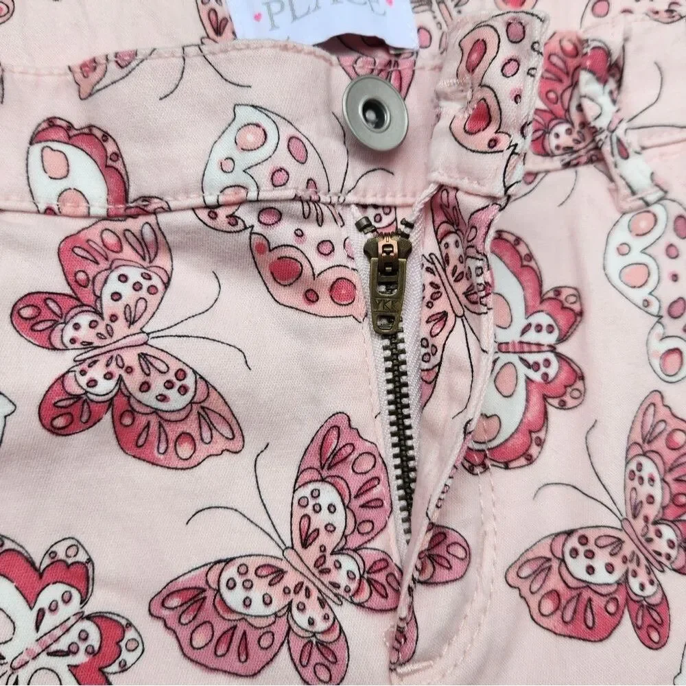 The Children Place Girls Shorts Skimmer Butterflies Pink Adjustable Waist Siz 14